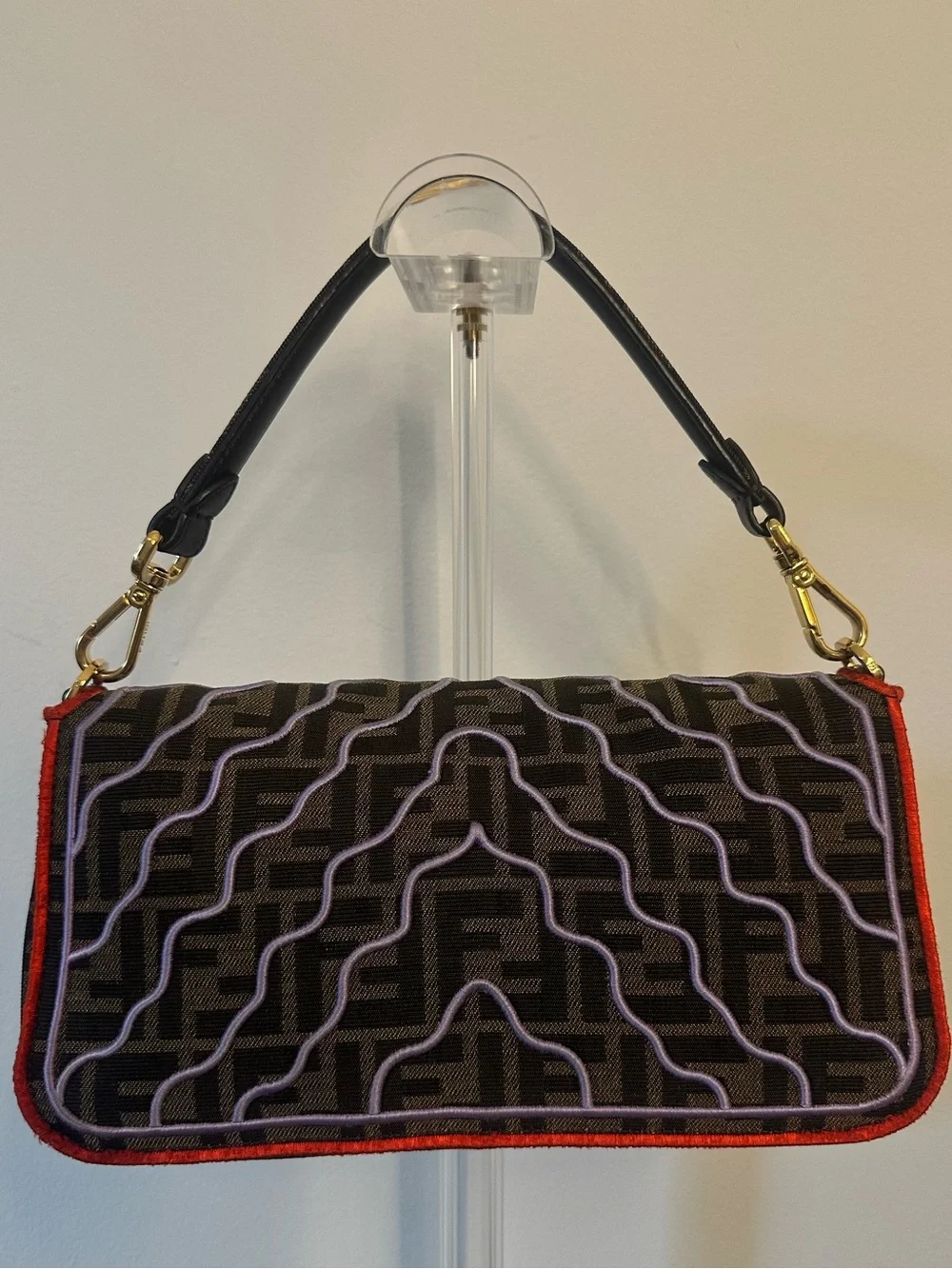 Fendi Brown Multicolor Embroidered Parrot Shoulder Bag